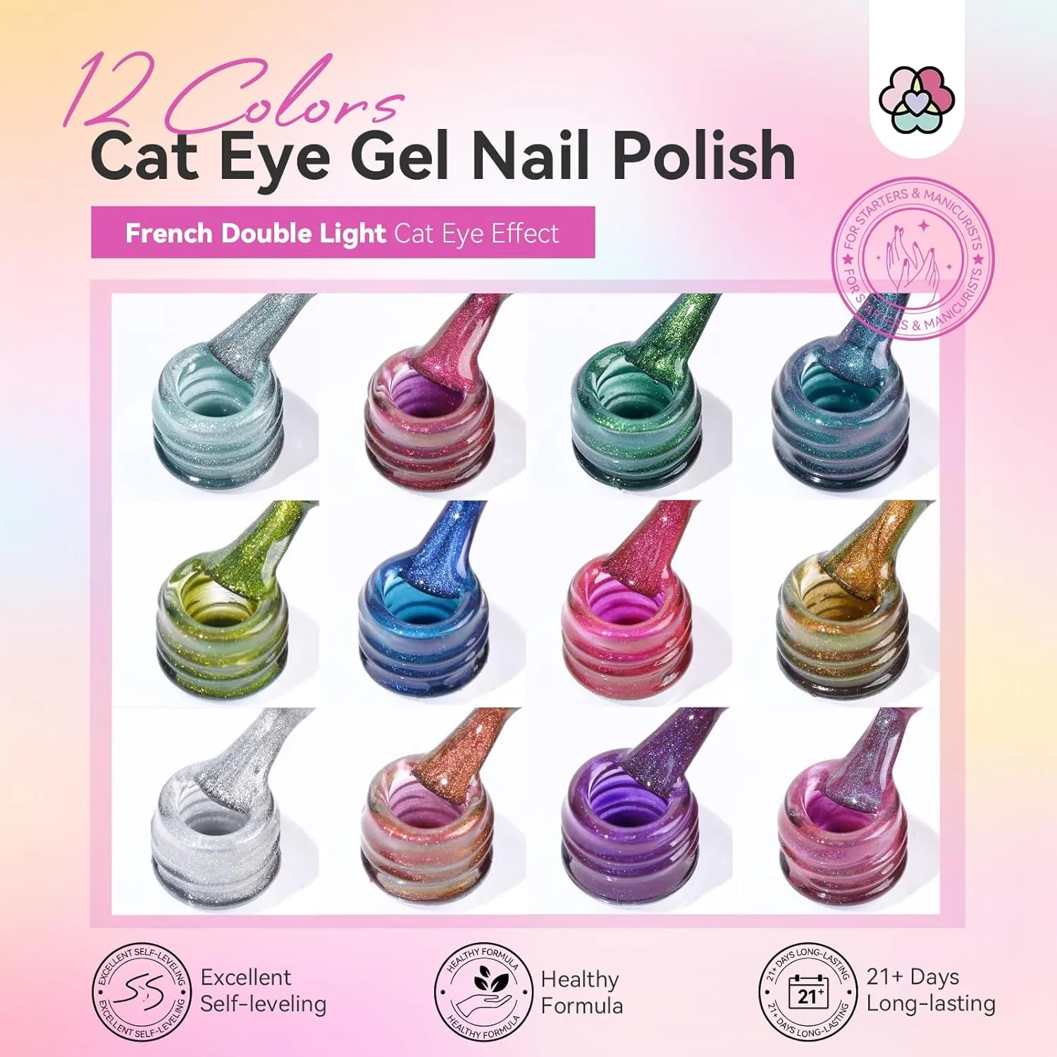 12 Colors Pastel Cat Eye Gel Nail Polish Set