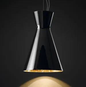 Dramatic Black Murano Glass Pendant Light With Gold Interior