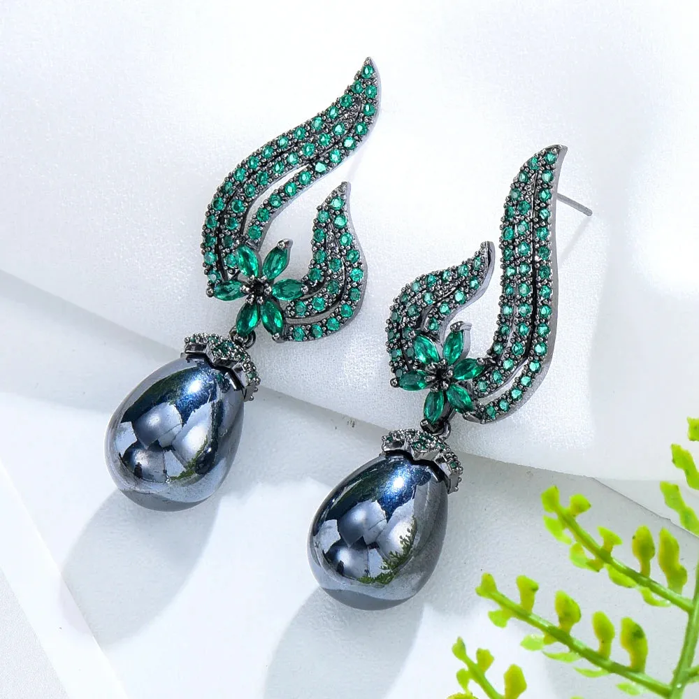 Flower Pearl Drop Dangle Earrings For Women