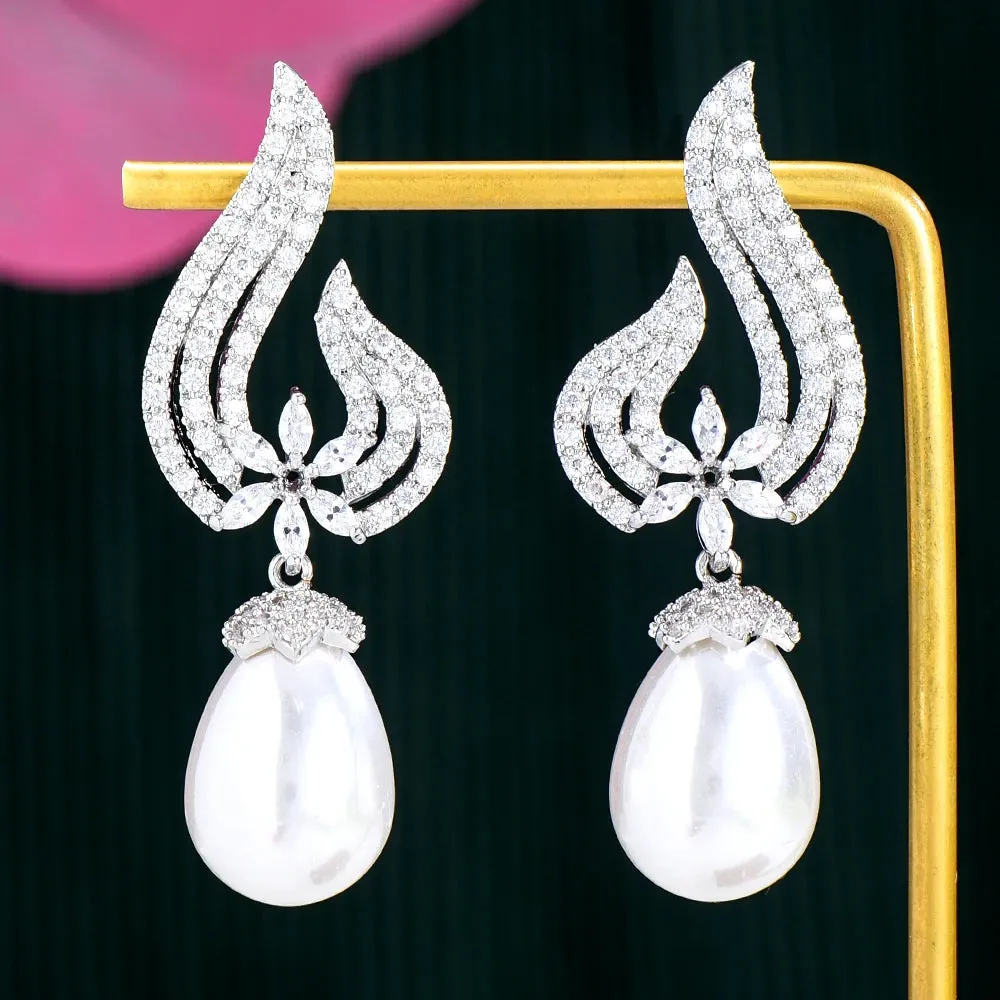 Flower Pearl Drop Dangle Earrings For Women