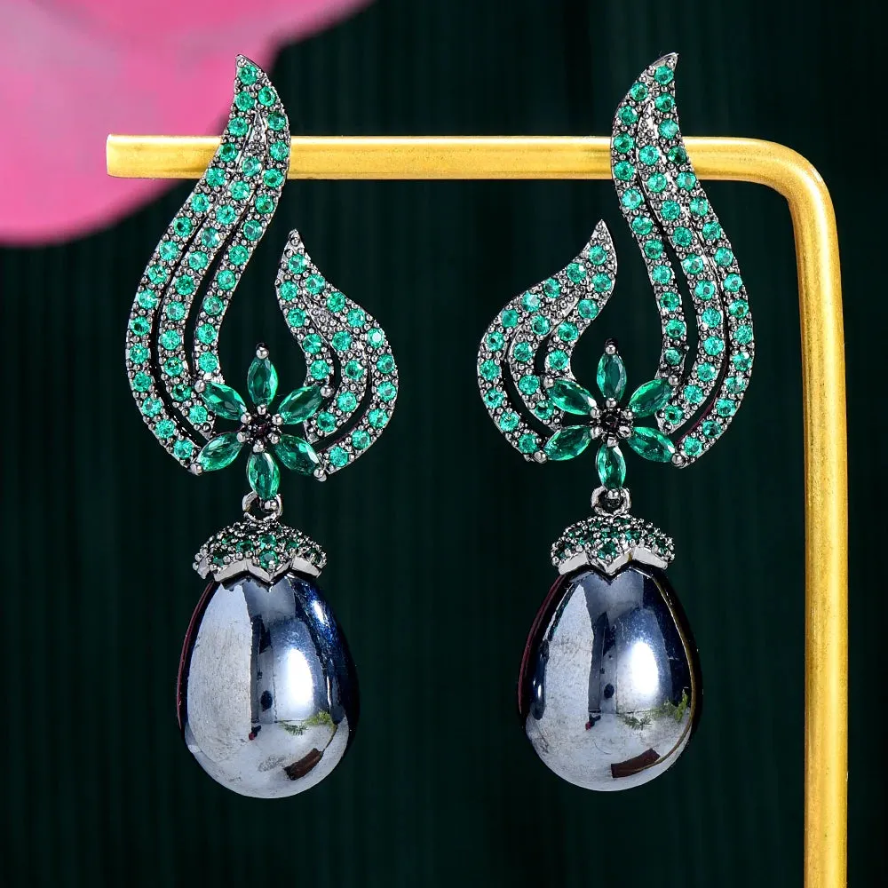 Flower Pearl Drop Dangle Earrings For Women