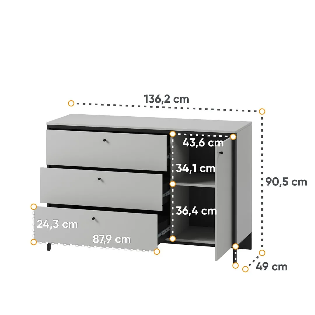 Gris Chest Of Drawers 136cm