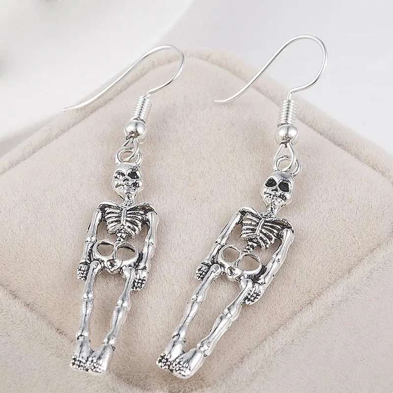 Halloween Vintage Skeleton Skull Dangle Earrings