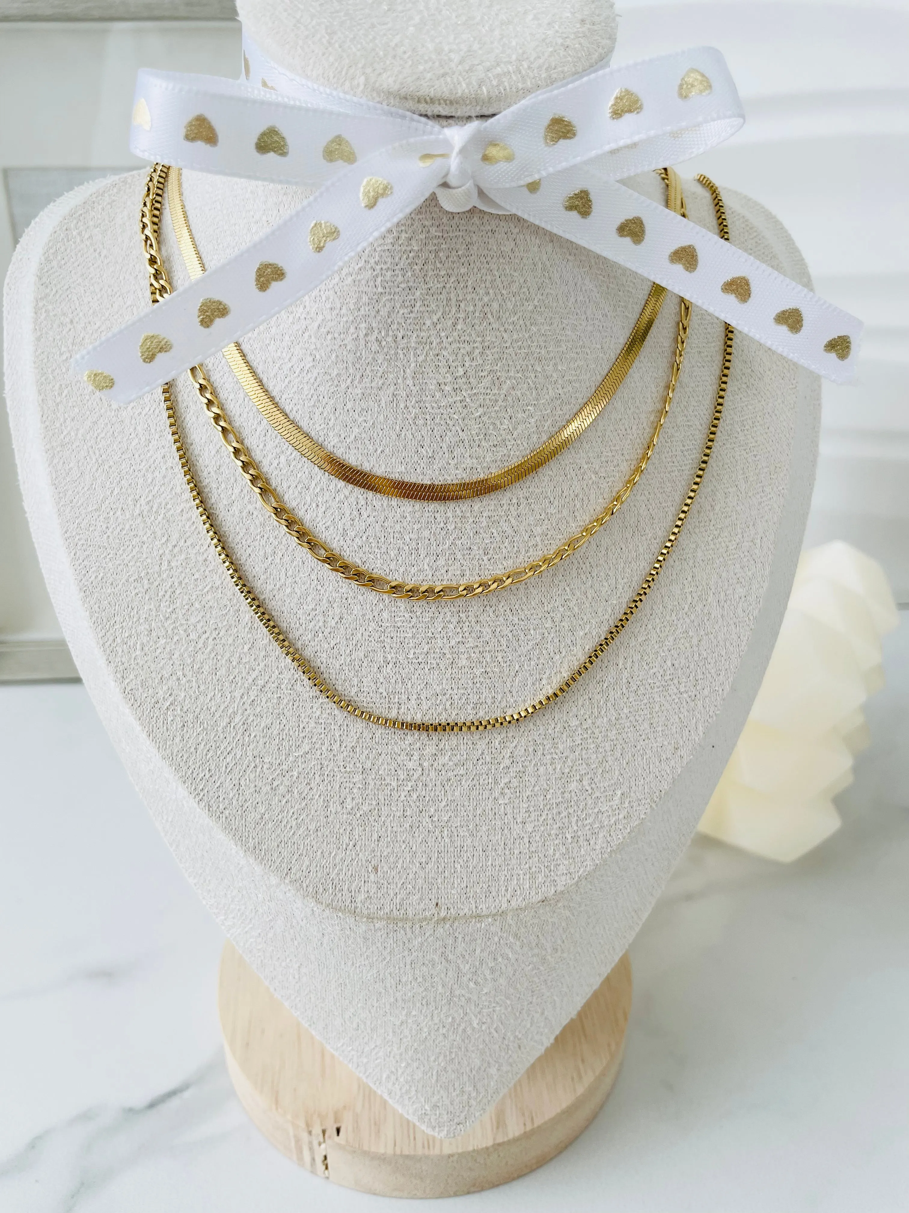 Kourtney Chain, Three Layering Necklace, Gold Stainless Steel