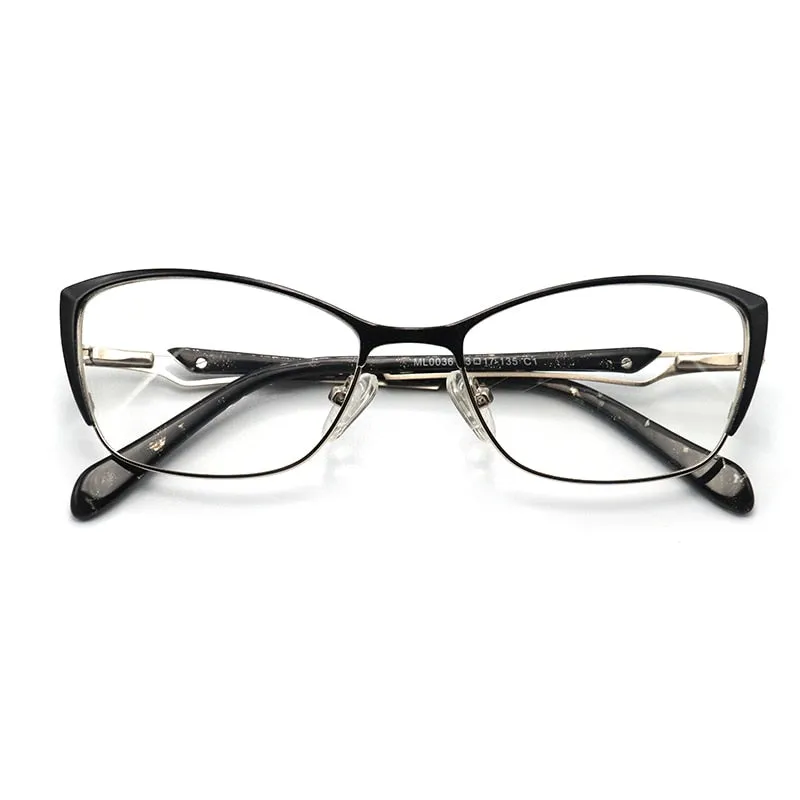 Laoyehui Women's Eyeglasses Cat Eye Alloy Frame Ml0036