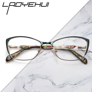 Laoyehui Women's Eyeglasses Cat Eye Alloy Frame Ml0036