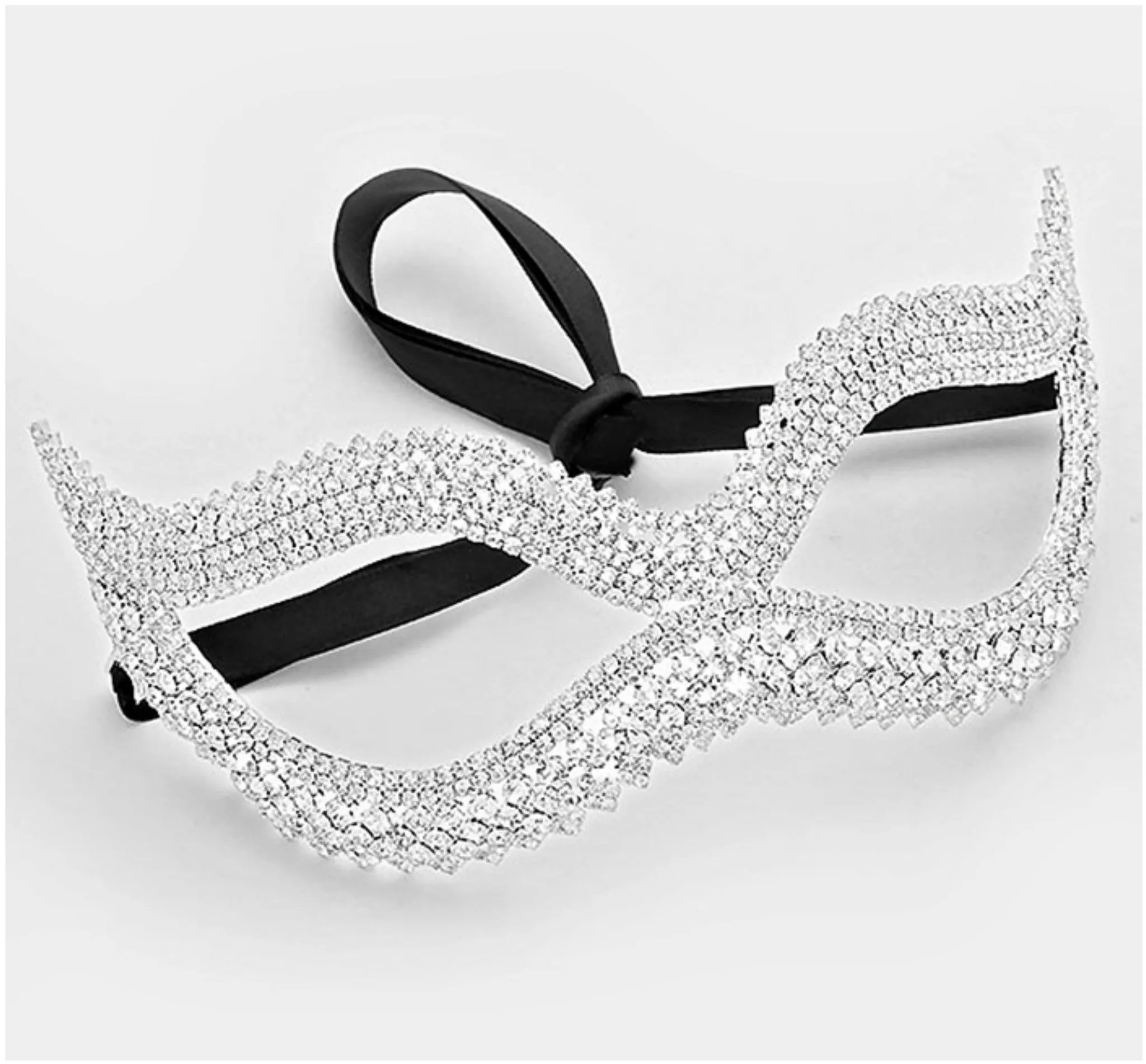 Leeza Classic  Cat Eye Masquerade Mask | Crystal | Silver