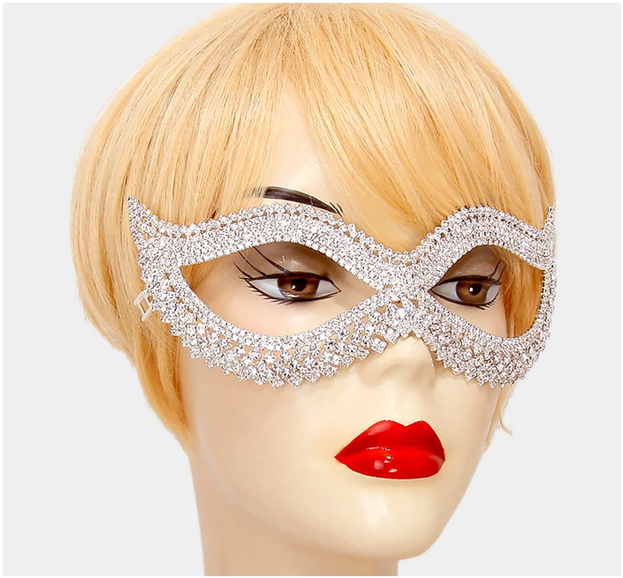 Leeza Classic  Cat Eye Masquerade Mask | Crystal | Silver