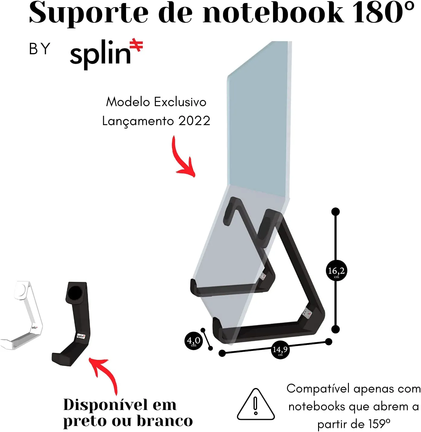 Suporte Splin para Notebook Laptop Universal de Mesa Modelo Soft Touch 180º ultra abertura alta elevação