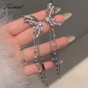 Tavimart Korean Fashion Zirconia Butterfly Clips Earrings For Women Pearl Tassel Ear Bone Clip Aretes De Mujer Modernos