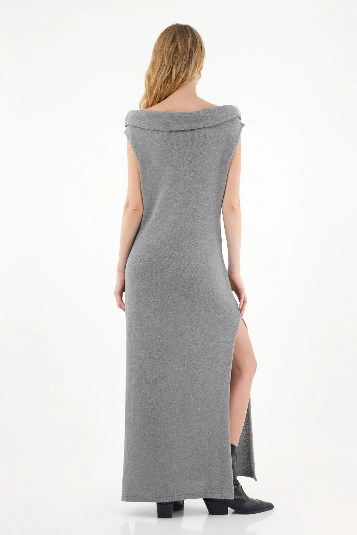 Vestido largo manga sisa gris para mujer